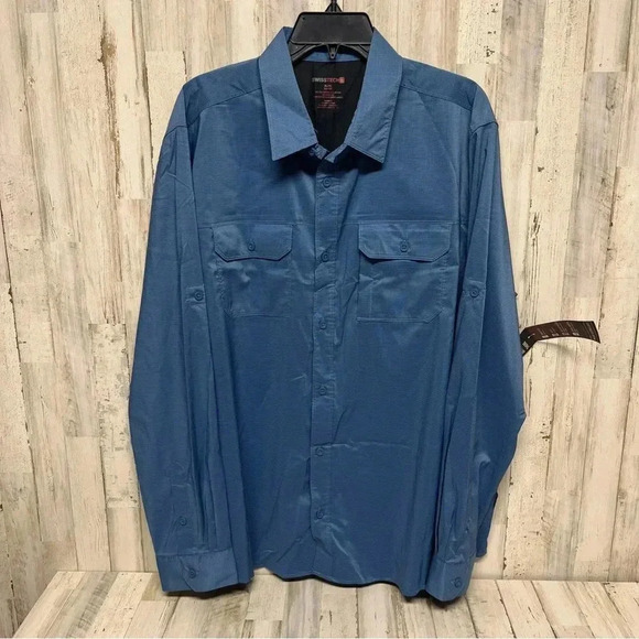 Swiss Tech Long Sleeve Nylon Blend Button Up Shirt Blue XL Outdoors Performance - Picture 2 of 7
